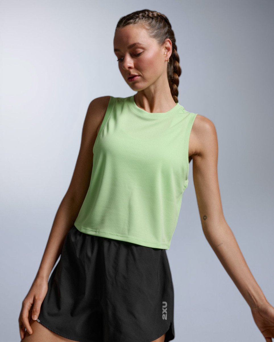 2XU - Aero Mesh Crop Tank Laufshirt Damen - lime zest/lime zest reflective - 2X-WR7450A-LMZ/LZR-XXS - Sportbrands24