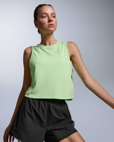 2XU - Aero Mesh Crop Tank Laufshirt Damen - lime zest/lime zest reflective - 2X-WR7450A-LMZ/LZR-XXS - Sportbrands24