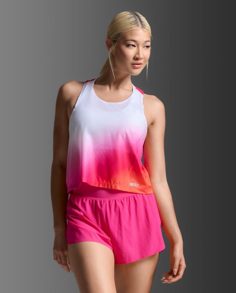 Light Speed React Crop Singlet Laufshirt Damen - fuchsia grad/white reflective