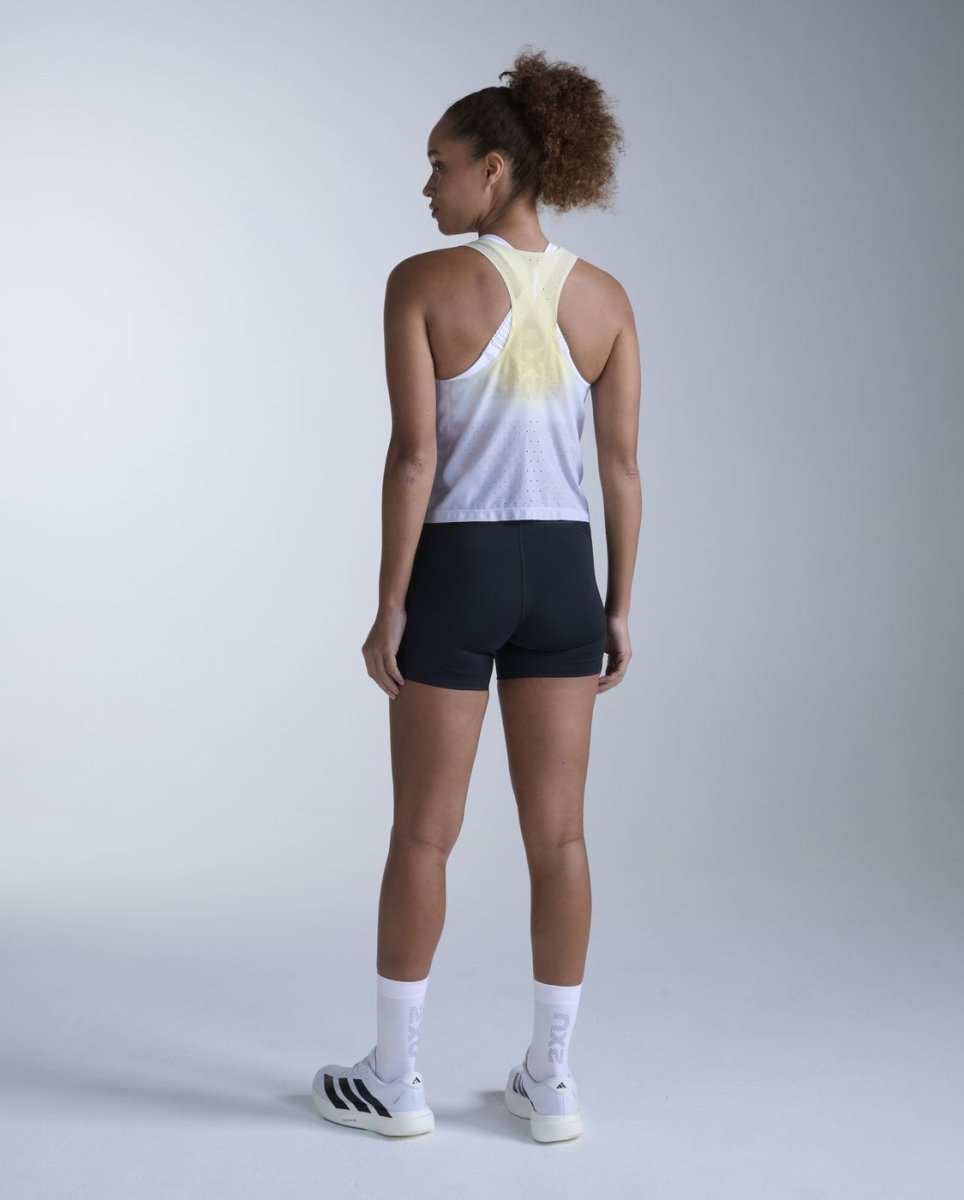 2XU - Light Speed React Crop Singlet Laufshirt Damen - lemon mist/white reflective - 2X-WR7451A-LMT/WRF-XXS - Sportbrands24