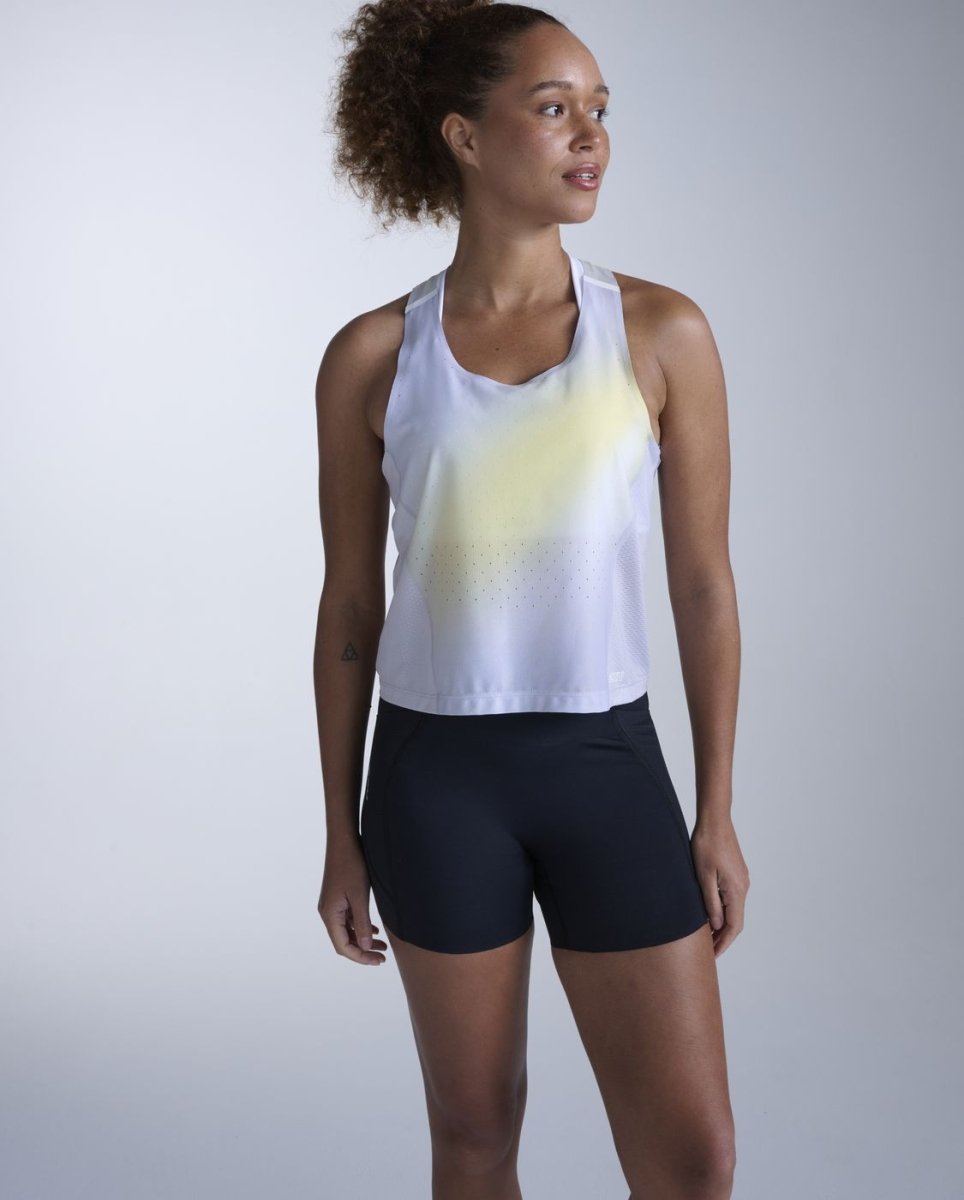 2XU - Light Speed React Crop Singlet Laufshirt Damen - lemon mist/white reflective - 2X-WR7451A-LMT/WRF-XXS - Sportbrands24