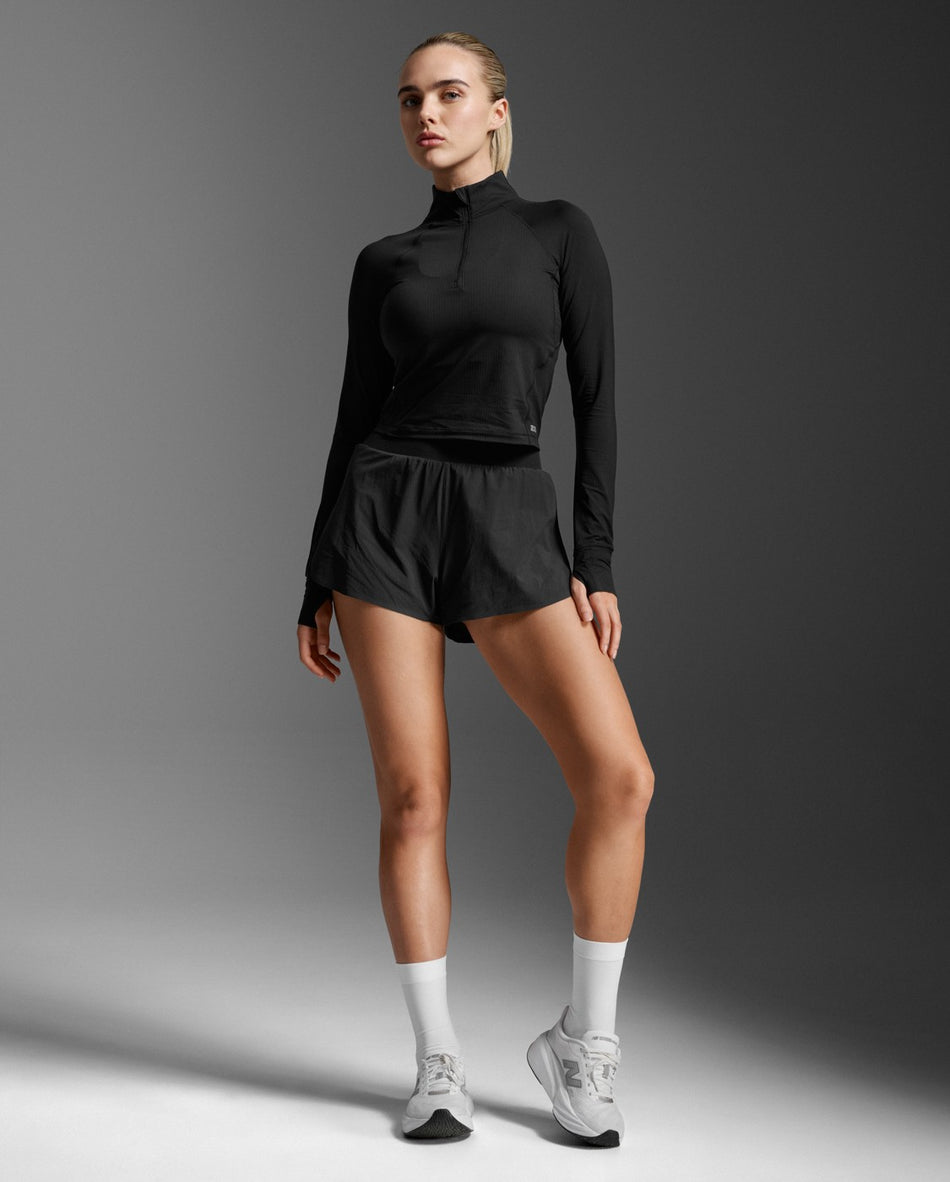 Womens Aero Waffle 1/2 Zip Laufshirt Damen - black/silver reflective