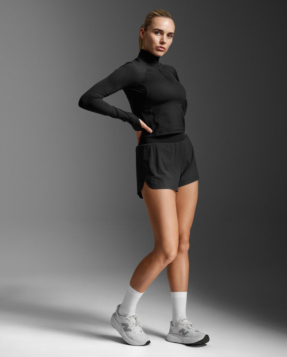 Womens Aero Waffle 1/2 Zip Laufshirt Damen - black/silver reflective