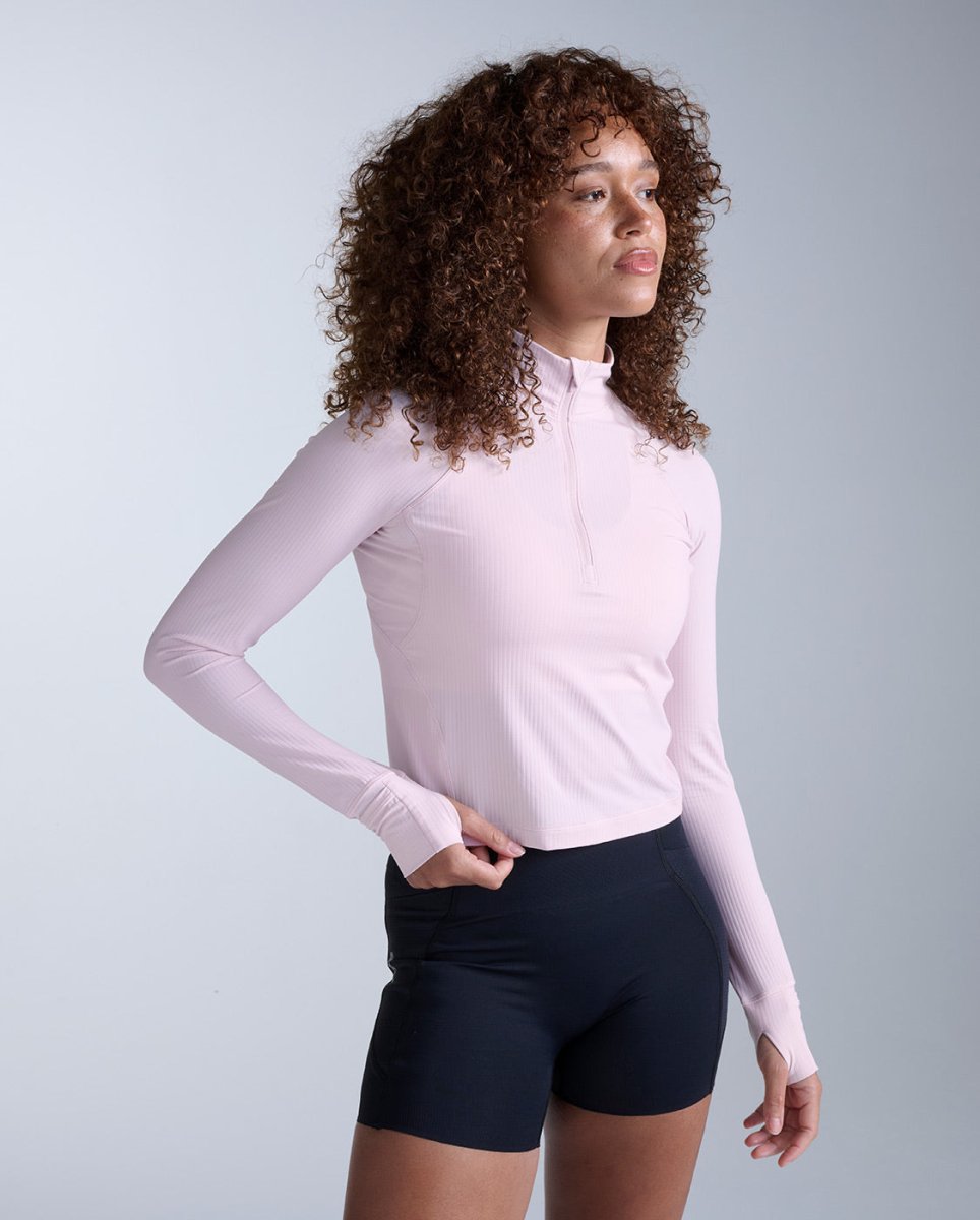 2XU - Womens Aero Waffle 1/2 Zip Laufshirt Damen - pink frost/pink reflective - 2X-WR7575A-PIF/PRF-XXS - Sportbrands24