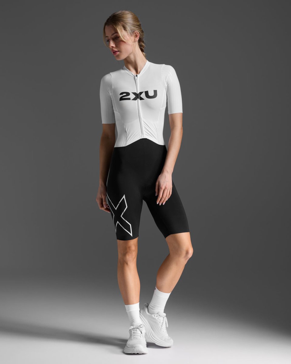 2XU - Light Speed React Sleeved Trisuit Triathlonanzug Damen - black/white - 2X-WT7401D-BLK/WHT-S - Sportbrands24