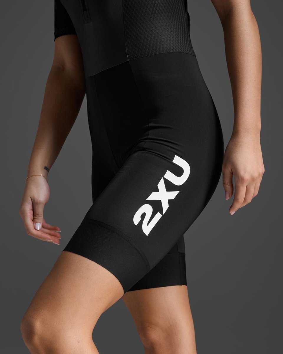 2XU - Aero Hex Sleeved Trisuit Triathlonanzug Damen - black/white - 2X-WT7402D-BLK/WHT-XXS - Sportbrands24