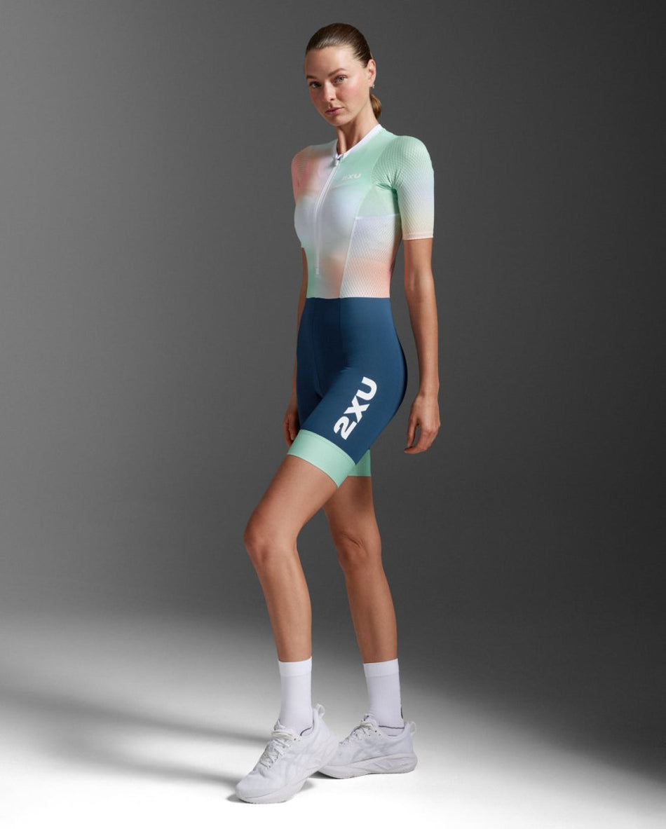 2XU - Aero Hex Sleeved Trisuit Triathlonanzug Damen - jelly mint/majol - 2X-WT7402D-JLM/MAJ-XXS - Sportbrands24