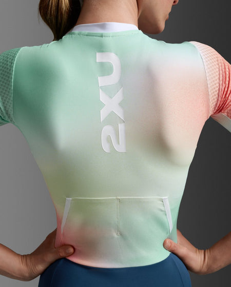 2XU - Aero Hex Sleeved Trisuit Triathlonanzug Damen - jelly mint/majol - 2X-WT7402D-JLM/MAJ-XXS - Sportbrands24
