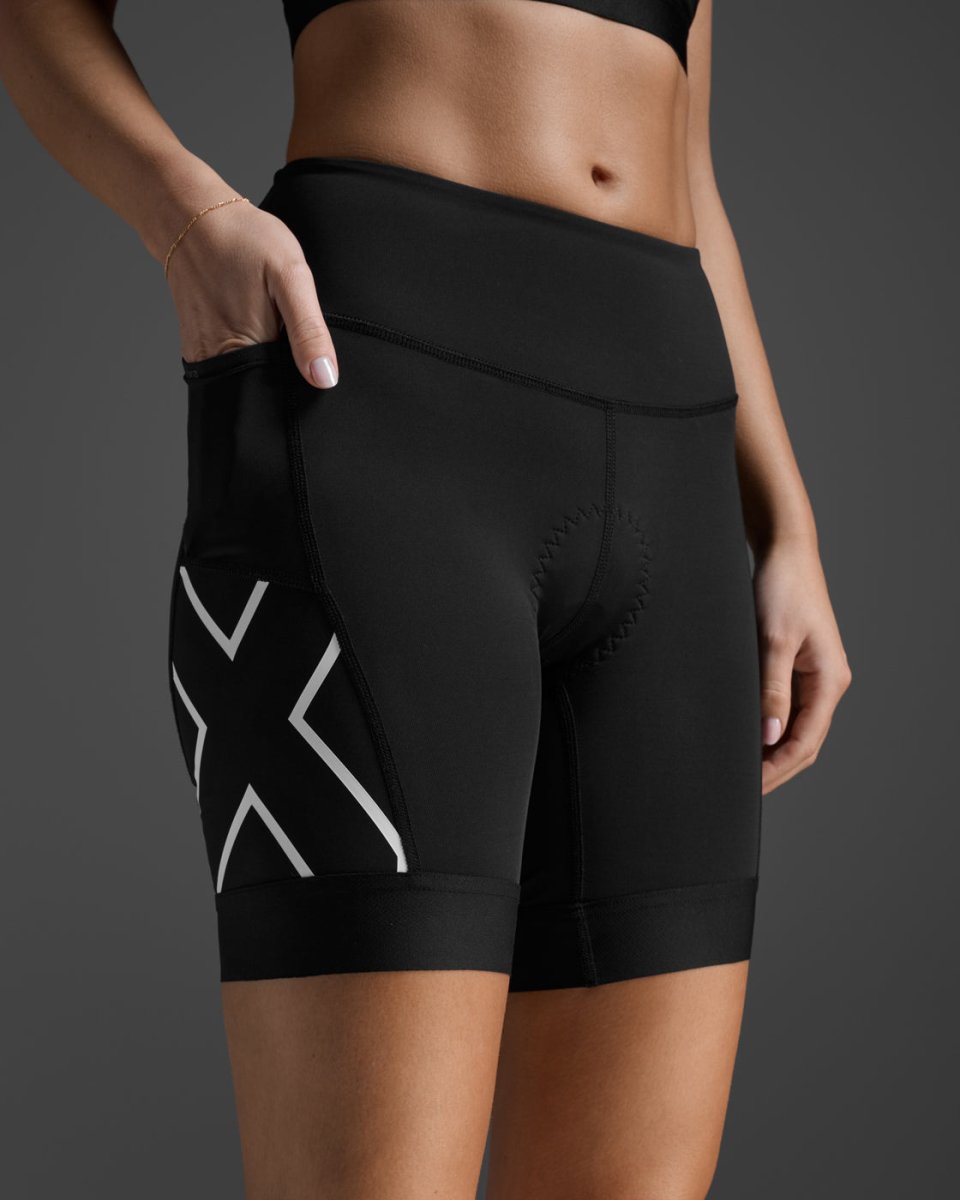 2XU - Core 6 Inch Tri Short Triathlonshorts Damen - black/white - 2X-WT7407B-BLK/WHT-XXS - Sportbrands24